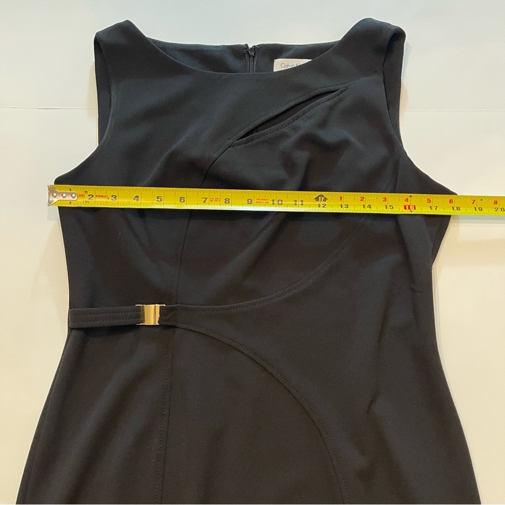 Calvin Klein Black Sleeveless Sheath Bateau Neck Gold Buckle Stretch Dress 12 - Picture 9 of 11
